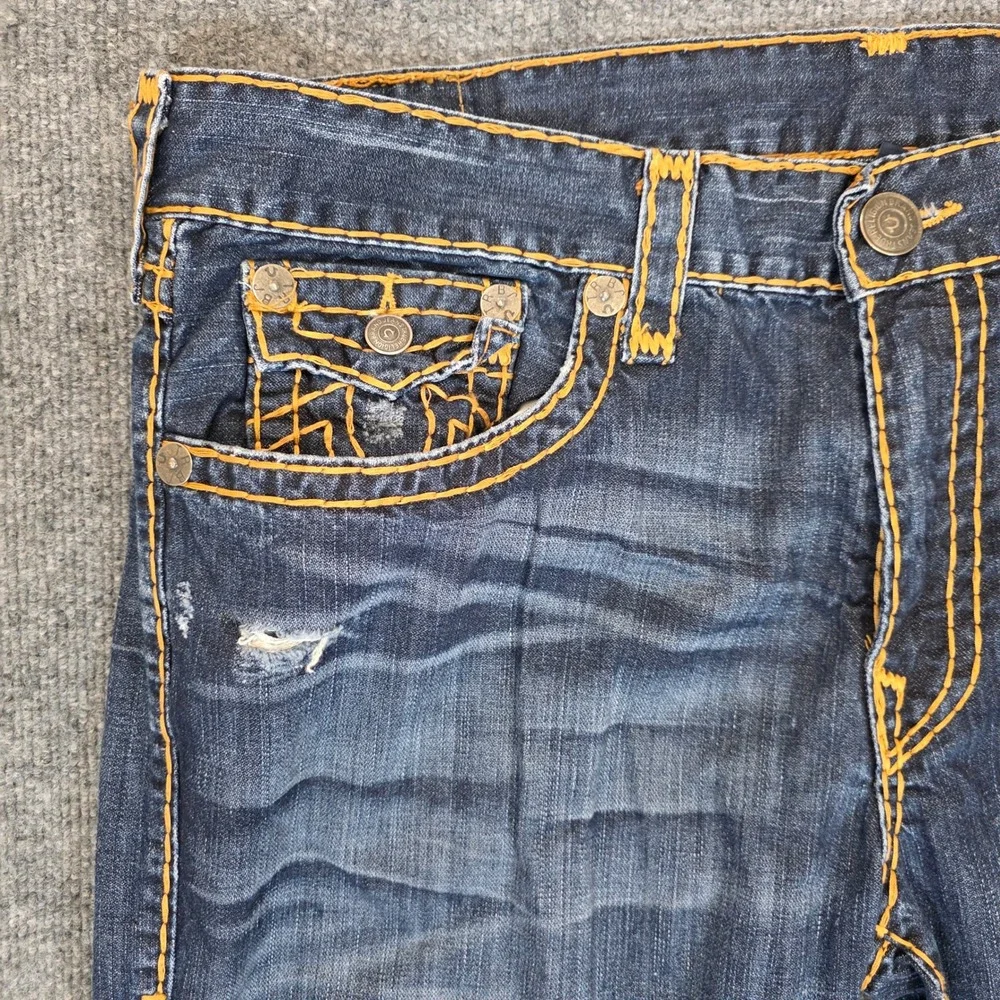 True Religion Geno Jeans Men 42W X 33L Blue Slim Fit Distressed Flap Pocket